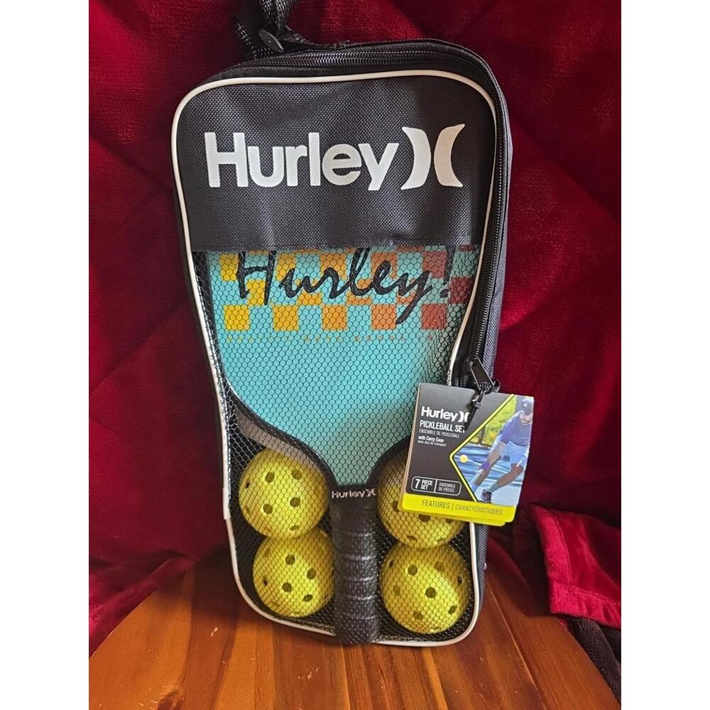 NEW HURLEY Pickleball Set Carry Case 2 Paddles 4 Balls Comfort Grip Blue 7 Piece